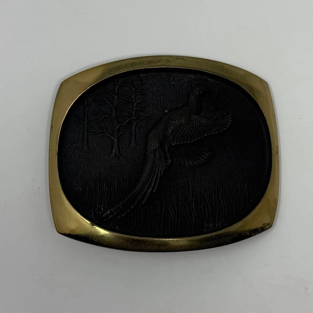 Vintage 1978 Steven L Knight Sculpture Pheasant Solid Bronze Belt Buckle